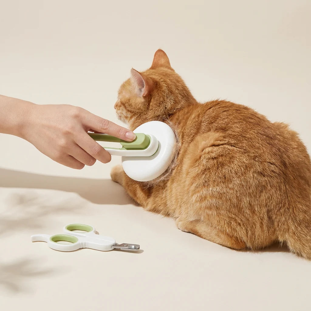 Detail of the slicker brush bead-tipped curved pins and non-slip silicone handle