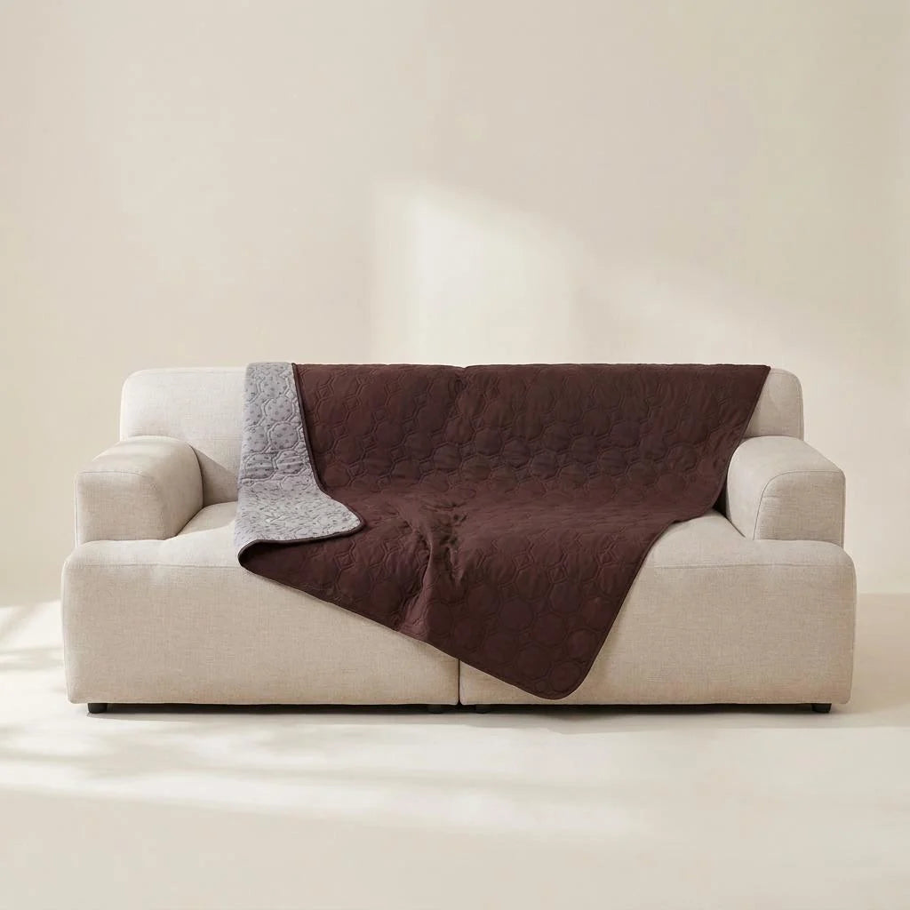 Burgundy waterproof sofa and bed cover for pets, 82 by 82 inches square