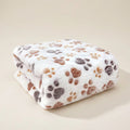 Large white coral velvet pet blanket with paw print, 60 by 50 inches